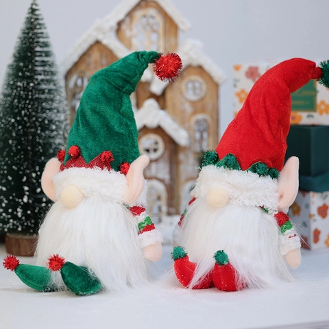 Gnomo di Natale a LED Peluche Fatto a Mano Rosso Verde Tomte Ornamento Svedese Nisse Seduto Decorazione Tavola Regalo