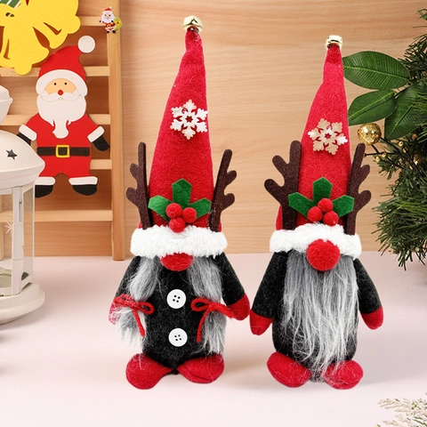 Gnome de Noël Scandinave Rudolf Bois de Cerf Poupée en Peluche sans Visage Ornement pour Maison Fête Décoration de Table Cadeau
