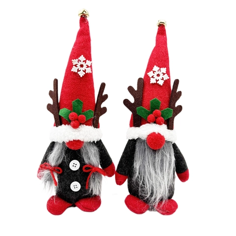Gnome de Noël Scandinave Rudolf Bois de Cerf Poupée en Peluche sans Visage Ornement pour Maison Fête Décoration de Table Cadeau