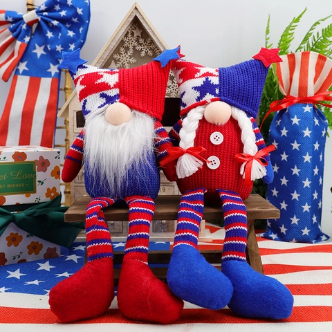 Patriotische Amerikanische Flagge Gnome Plüschpuppe Unabhängigkeitstag Juli 4. Sterne Streifen Lange Beine Gestrickte Tischdekoration