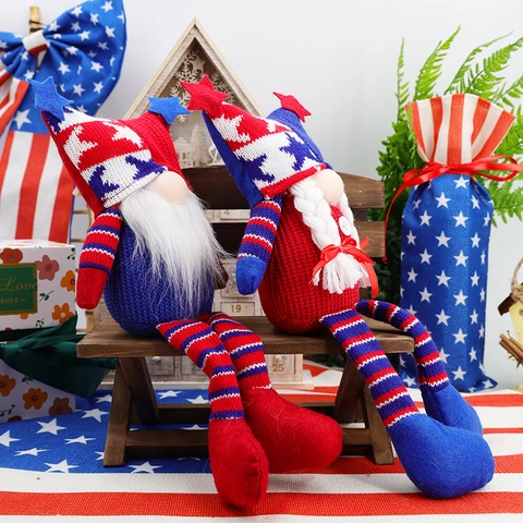 Patriotische Amerikanische Flagge Gnome Plüschpuppe Unabhängigkeitstag Juli 4. Sterne Streifen Lange Beine Gestrickte Tischdekoration