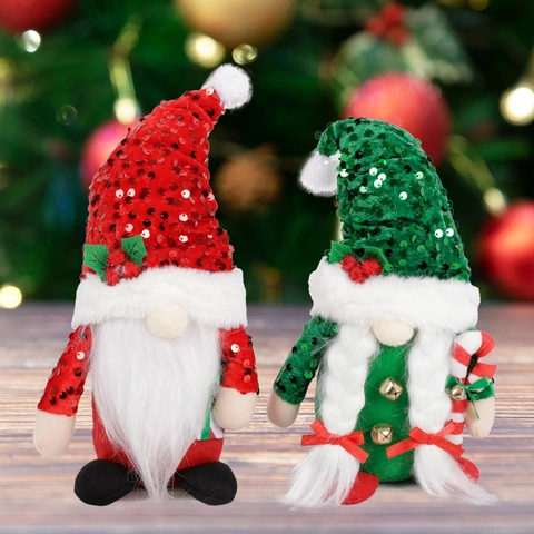 Décorations en Peluche de Gnome de Noël Faites à la Main Chapeau à Paillettes Poupée Rudolf Tomte Suédois pour Table de Fête Décoration de Maison