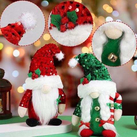 Décorations en Peluche de Gnome de Noël Faites à la Main Chapeau à Paillettes Poupée Rudolf Tomte Suédois pour Table de Fête Décoration de Maison
