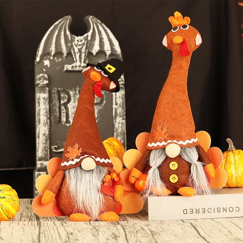 Thanksgiving Turkey Gnome Plush Doll Autumn Harvest Decorations With Maple Leaf Detail For Home Table Decor Party Gift