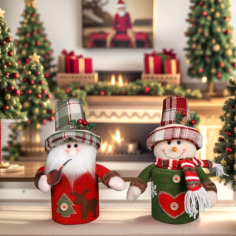 Christmas Fabric Candy Box Santa Claus Snowman Gift Jar For Holiday Party Home Decoration Festive Candy Storage Container
