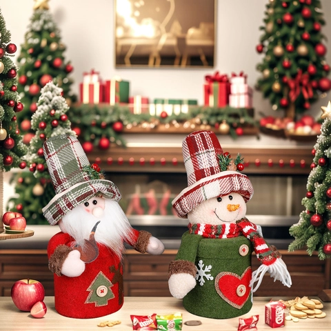 Christmas Fabric Candy Box Santa Claus Snowman Gift Jar For Holiday Party Home Decoration Festive Candy Storage Container