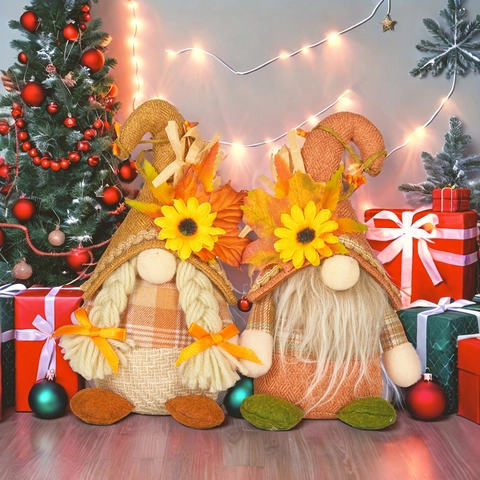 Decoración de Gnomos de Otoño de Acción de Gracias Girasol Hoja de Arce Temporada de Cosecha Espantapájaros Peluche Adornos de Mesa Regalos