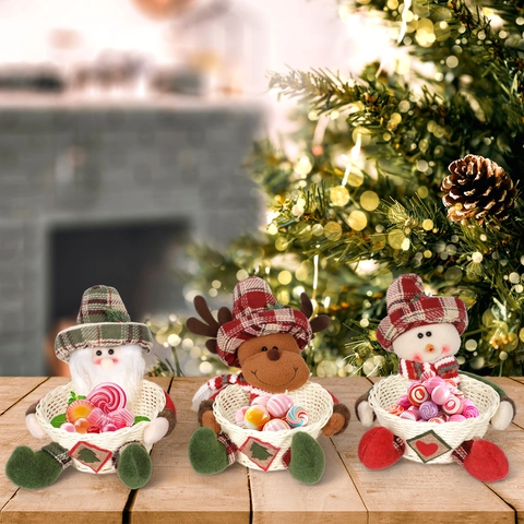 Weihnachts Süßigkeitenkorb Plüsch Weihnachtsmann Schneemann Rentier Geflochtener Bambus Aufbewahrungskorb Weihnachts Tisch Deko Geschenk