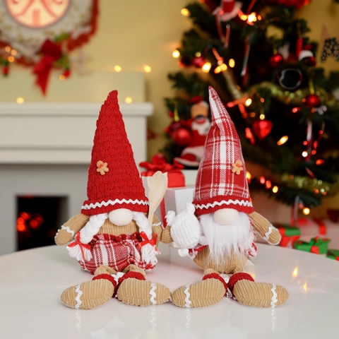 Gnomo de Peluche de Hombre de Jengibre de Navidad Hecho a Mano Piernas Largas Tomte Sueco Muñeca sin Rostro Adorno para Decoración