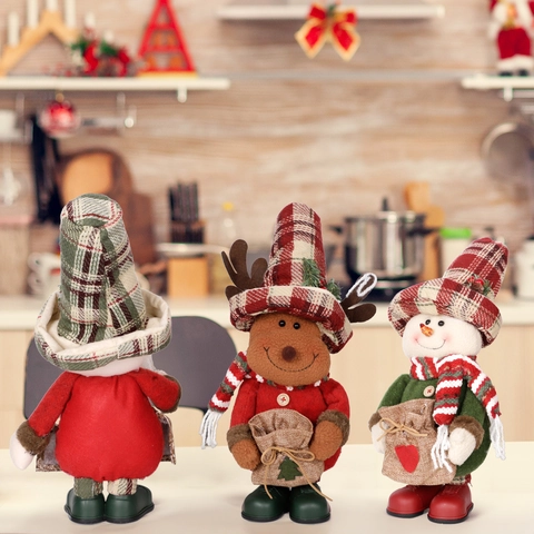 Kerst Staande Gnomes Pluche Pop Ornamenten Kerstman Sneeuwpop Rendier Met Geruite Hoed Jute Tas Voor Kerst Thuisfeest Decoratie