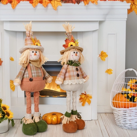 Thanksgiving Vogelverschrikker Pop Intrekbaar Zonnebloem Esdoornblad Herfstoogst Decor Gevulde Figuur Ornament Voor Thuisviering