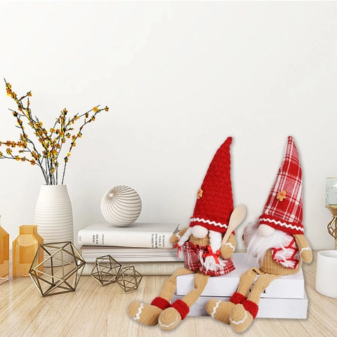 Gnomo de Peluche de Hombre de Jengibre de Navidad Hecho a Mano Piernas Largas Tomte Sueco Muñeca sin Rostro Adorno para Decoración