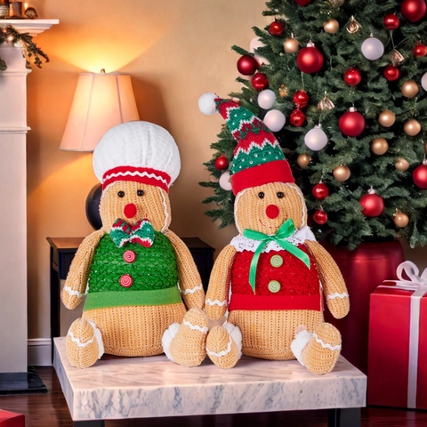 Christmas Gingerbread Man Gnome Knitted Figure Chef Hat Pointed Hat Plush Doll For Xmas Home Decor Window Display Gift