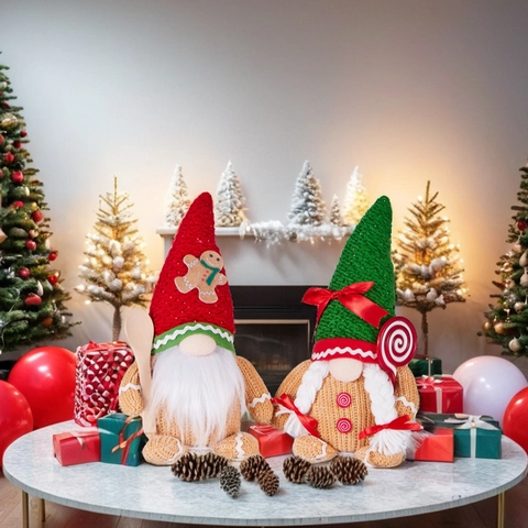 Handgefertigte Weihnachten Lebkuchenmann Gnom Plüsch Dekorationen Rot Grün Spitze Hut Schwedische Tomte Elf Ornamente Für Zuhause