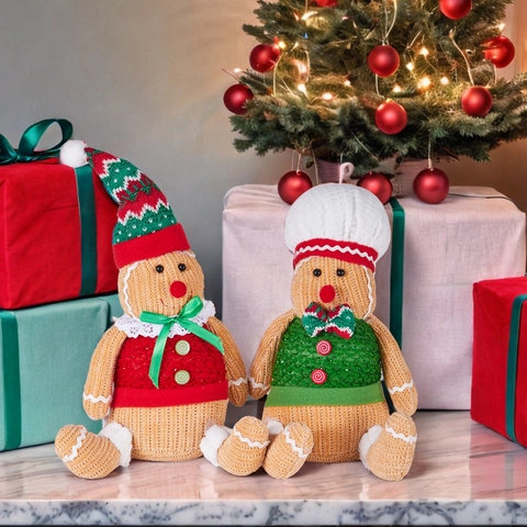Christmas Gingerbread Man Gnome Knitted Figure Chef Hat Pointed Hat Plush Doll For Xmas Home Decor Window Display Gift