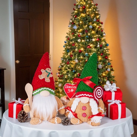 Handgefertigte Weihnachten Lebkuchenmann Gnom Plüsch Dekorationen Rot Grün Spitze Hut Schwedische Tomte Elf Ornamente Für Zuhause