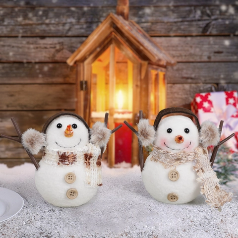 Pupazzo di Neve Luminoso di Natale Statuetta LED Peluche Feltro Ornamento Con Sciarpa Braccia di Rami Decorazione da Tavolo Regalo
