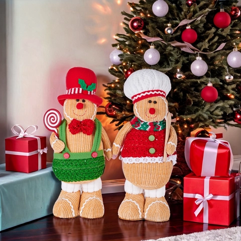 Muñeco de Peluche de Hombre de Jengibre de Navidad de Punto Adornos Sombrero de Chef y Sombrero de Copa Decoración