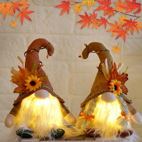 Gnomo di Peluche del Ringraziamento Con Luce LED Girasole Foglia d'Acero Rudolph Bambola Senza Volto Ornamento Casa Raccolto