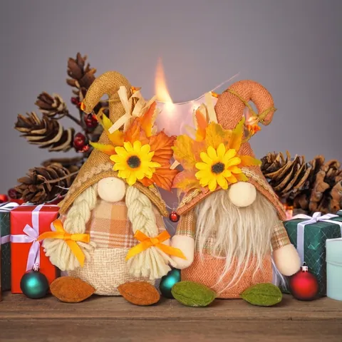Thanksgiving Gnome Decoration Autumn Harvest Faceless Rudolph Doll Sunflower Maple Leaf Plush Ornament For Home Table Party
