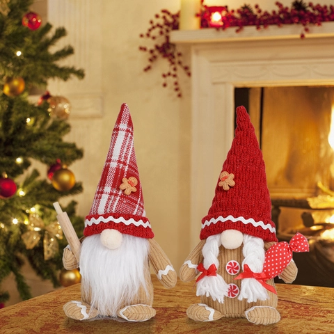 Bambola Gnomo di Pan di Zenzero di Natale Ornamento Nano di Peluche Senza Volto Con Mattarello in Legno Caramelle Arredamento