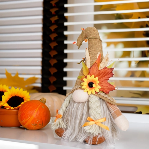 Gnomo di Peluche del Ringraziamento Con Luce LED Girasole Foglia d'Acero Rudolph Bambola Senza Volto Ornamento Casa Raccolto