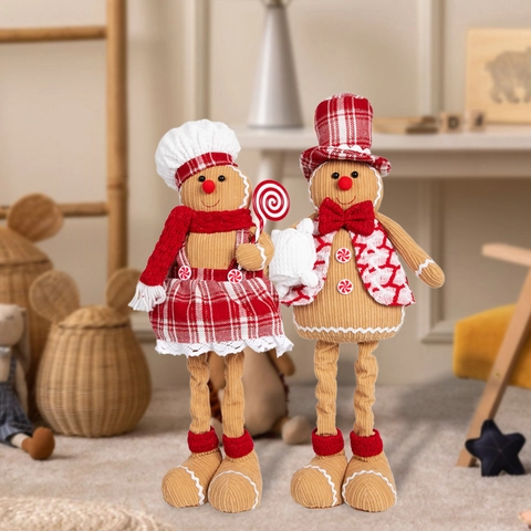 Bambola di Peluche Omino di Pan di Zenzero Natalizio Gambe Telescopiche Cappello da Chef Ornamento Decorazione Finestra Casa Figura