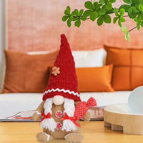 Bambola Gnomo di Pan di Zenzero di Natale Ornamento Nano di Peluche Senza Volto Con Mattarello in Legno Caramelle Arredamento