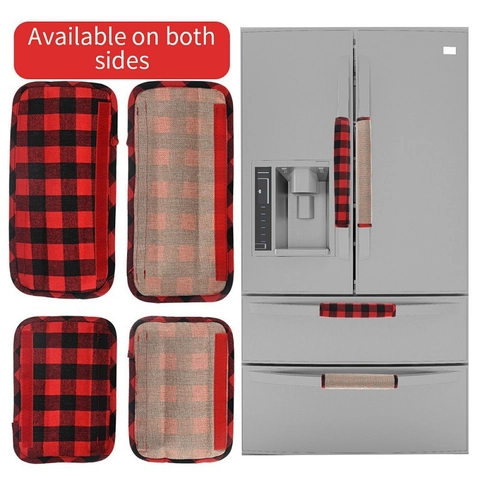 Coperture per Maniglie del Frigorifero di Natale Quadri Buffalo Iuta Maniche Protettive Lunghe Corte per Cucina