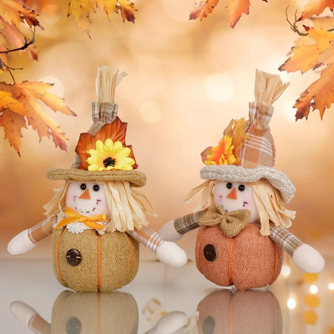 Autumn Harvest Scarecrow Pumpkin Doll Ornament Sunflower Maple Leaf Decoration For Thanksgiving Home Table Decor Party Gift