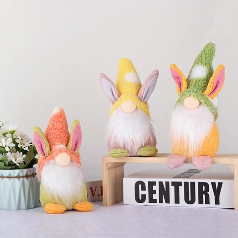 Poupée en Peluche Gnome de Pâques Avec Oreilles de Lapin Ornement Sans Visage Décoration de Table Pour Fête de Printemps