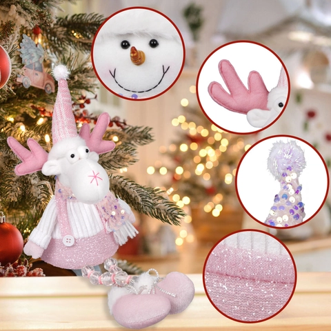 Rosa Weihnachten Pailletten Plüsch Weihnachtsmann Schneemann Rentier Puppe Tischdekoration Für Zuhause Feiertag Party Geschenk Dekoration