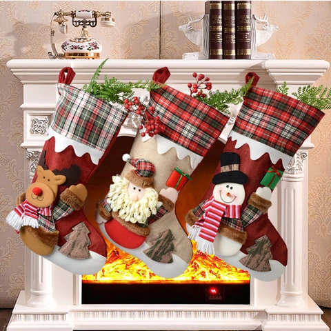 3D Applikation Weihnachtssocke Mit Weihnachtsmann Schneemann Rentier Muster Karostoff Dekorative Geschenkbeutel Für Zuhause Party