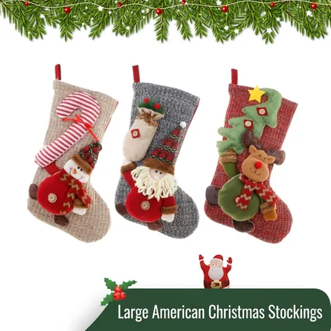 Große Gestrickte Weihnachtssocken Mit 3D Weihnachtsmann Schneemann Rentier Applikation Festliche Hängende Geschenktüten