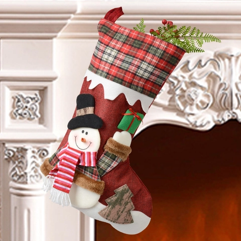 3D Applikation Weihnachtssocke Mit Weihnachtsmann Schneemann Rentier Muster Karostoff Dekorative Geschenkbeutel Für Zuhause Party