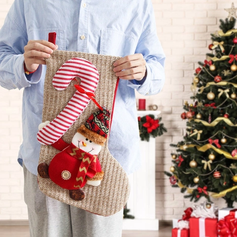 Grande Calza di Natale a Maglia Con Babbo Natale Pupazzo di Neve Renna 3D Sacchetto Regalo Decorazione Festa Casa