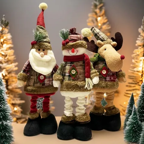 Kerstmis Inschuifbare Pluche Poppen Kerstman Sneeuwpop Rendier Ruitjesstof Staande Ornamenten Vakantie Home Decor Vintage