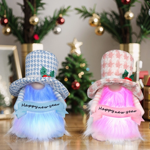 Gnomo de Navidad Año Nuevo LED Luminoso Peluche Adorno Sombrero Pata de Gallo Muñeca Sin Rostro Decoración Festiva de Vacaciones