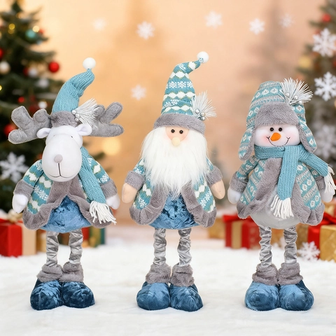 Blau Skandinavischer Stil Einziehbar Weihnachten Plüsch Rentier Schneemann Weihnachtsmann Ornament Für Zuhause Party Deko Geschenk