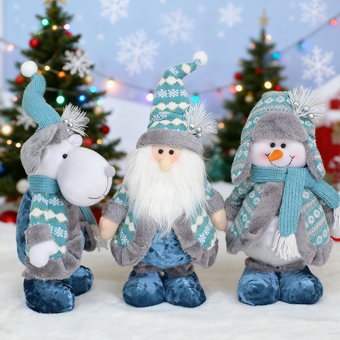 Blau Skandinavischer Stil Einziehbar Weihnachten Plüsch Rentier Schneemann Weihnachtsmann Ornament Für Zuhause Party Deko Geschenk