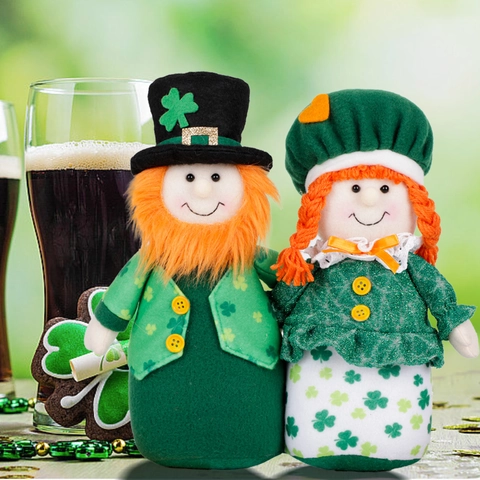 Gnome en Peluche pour la Saint-Patrick Trèfle Poupées Elfes Irlandaises Vertes Tomte Scandinave Fait à la Main pour Décoration Table Fête Maison Cadeaux