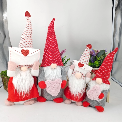 Valentine's Day Faceless Gnome Plush Doll Ornament With Heart Envelope Nordic Style Long Beard Tomte Figurine Home Window Decor Gift