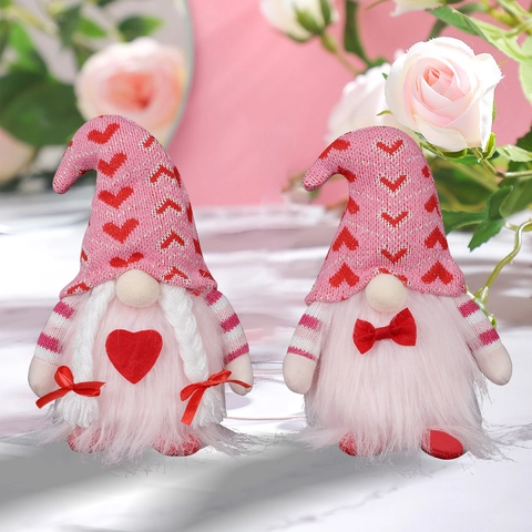 Valentinstag Gnom Plüschpuppe Herz Schleife Muster Skandinavische Tomte Dekoration Für Zuhause Party Ornament Geschenk