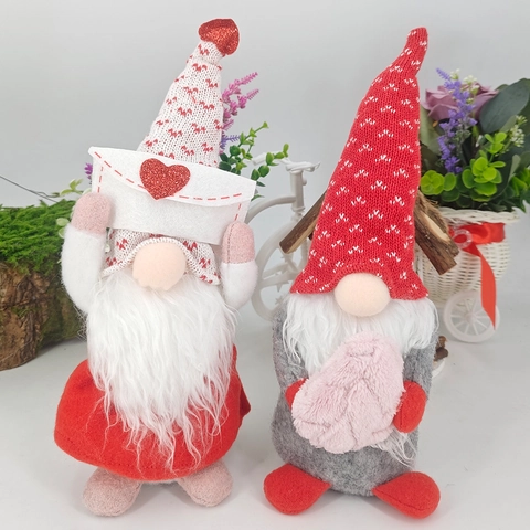 Valentine's Day Faceless Gnome Plush Doll Ornament With Heart Envelope Nordic Style Long Beard Tomte Figurine Home Window Decor Gift