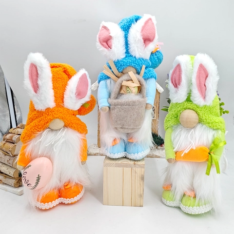Gnome de Pâques en Peluche Poupée Sans Visage Oreilles de Lapin Longue Barbe Ornement de Gnome pour Maison Fête Décoration de Table Printemps
