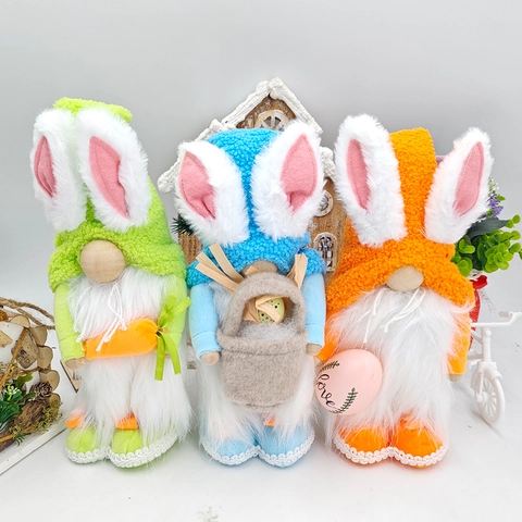 Gnome de Pâques en Peluche Poupée Sans Visage Oreilles de Lapin Longue Barbe Ornement de Gnome pour Maison Fête Décoration de Table Printemps