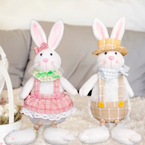 Decorazione di Peluche del Coniglietto di Pasqua Simpatico Ornamento del Coniglio con Gambe in Legno per Regalo Bambini Festa