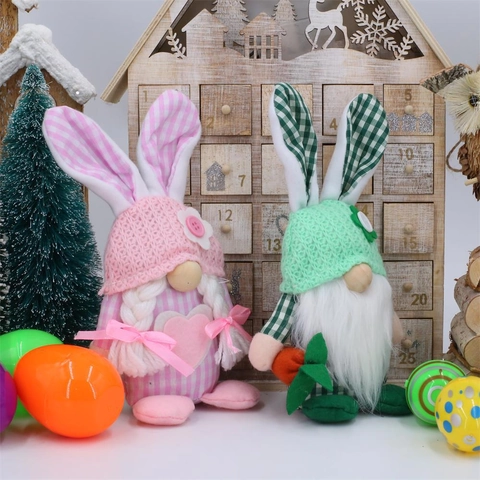 Gnomes de Pâques en Peluche Décoration Poupée Lapin Sans Visage Avec Carotte Pour Décor de Table de Fête de Printemps