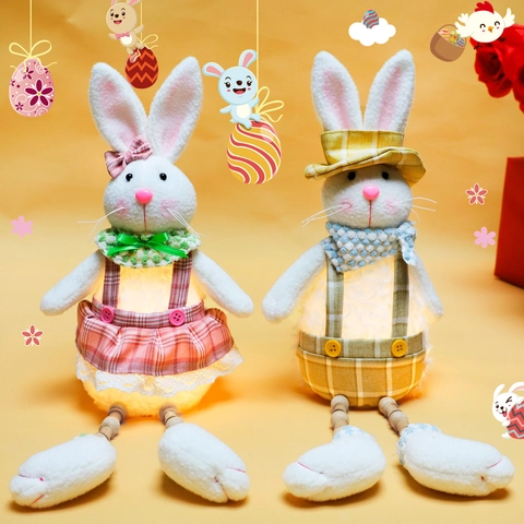 Decorazione di Peluche del Coniglietto di Pasqua Simpatico Ornamento del Coniglio con Gambe in Legno per Regalo Bambini Festa