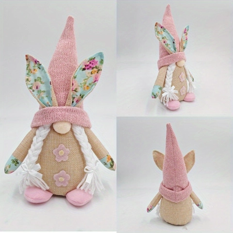 Ostern Hasenohren Zwerg Plüsch Ornament Handgefertigt Gesichtsloser Rudolph Puppe Rosa Blumig Rustikal Deko Für Zuhause Geschenk
